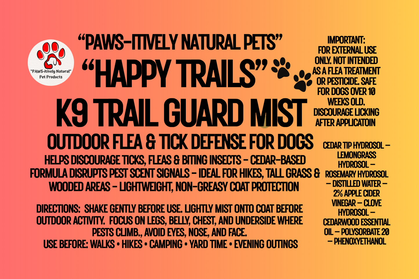 Happy Trails-Trail Guard Canine Mist (outdoor flea and tick defense)t)