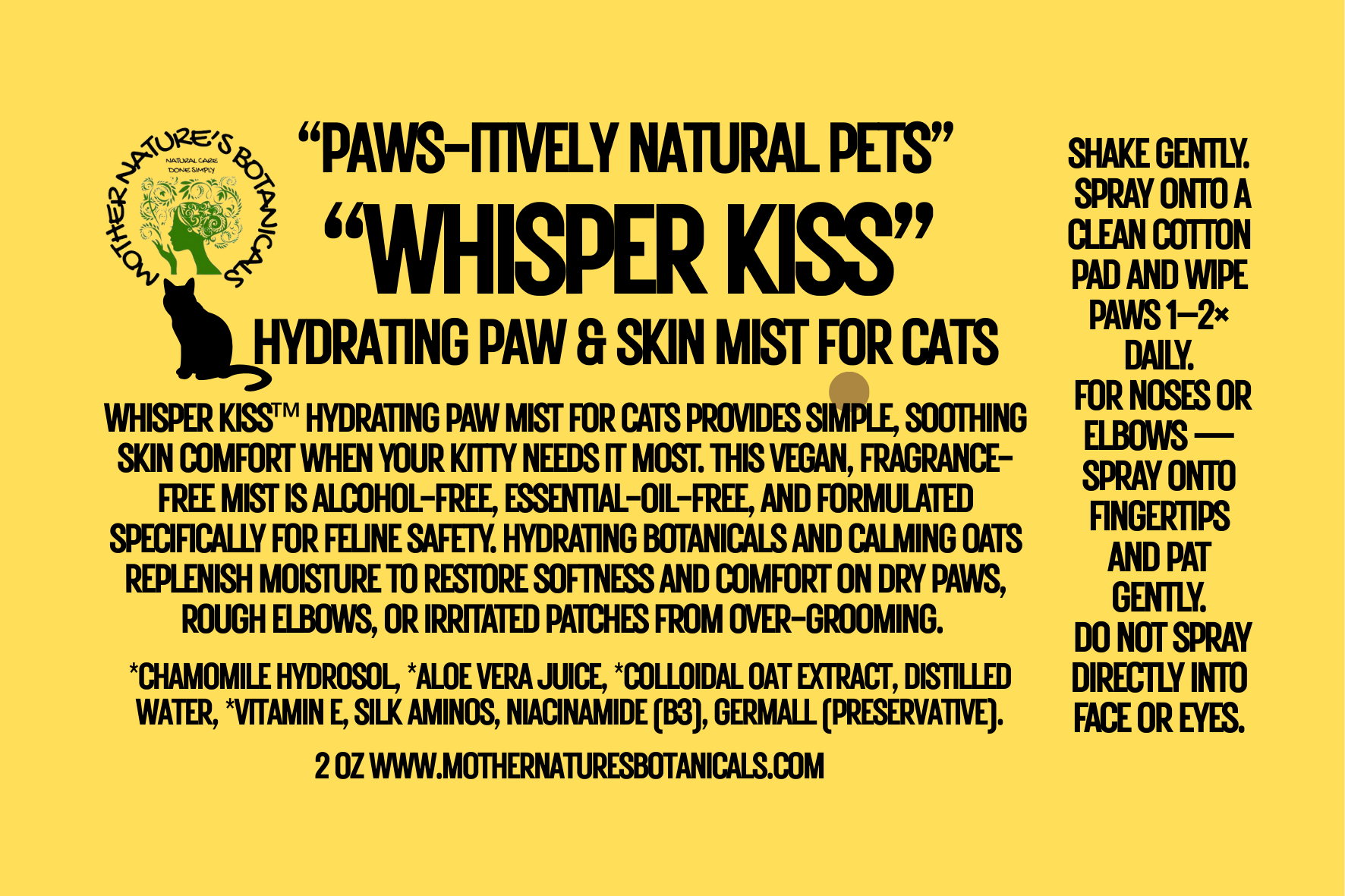 "PAWS-itively Natural Pets" "Whisper Kiss" Skin & Paw Mist for Cats and Kittens
