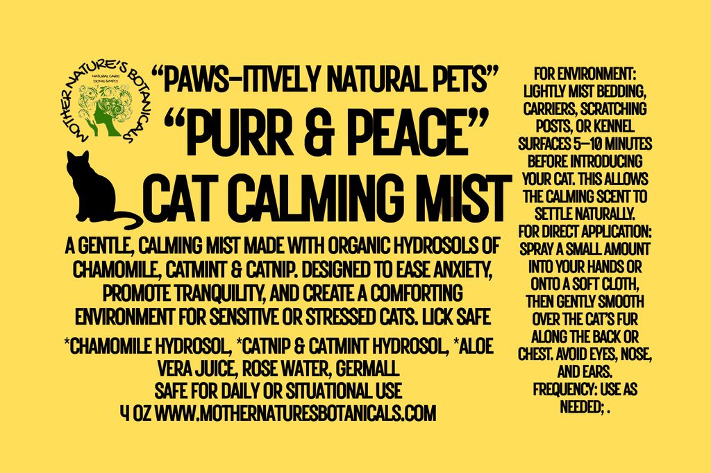 "PAWS-itively Natural Pets" "Purr & Peace" Anxiety Calming Cat Mist with Catmint Hydrosol