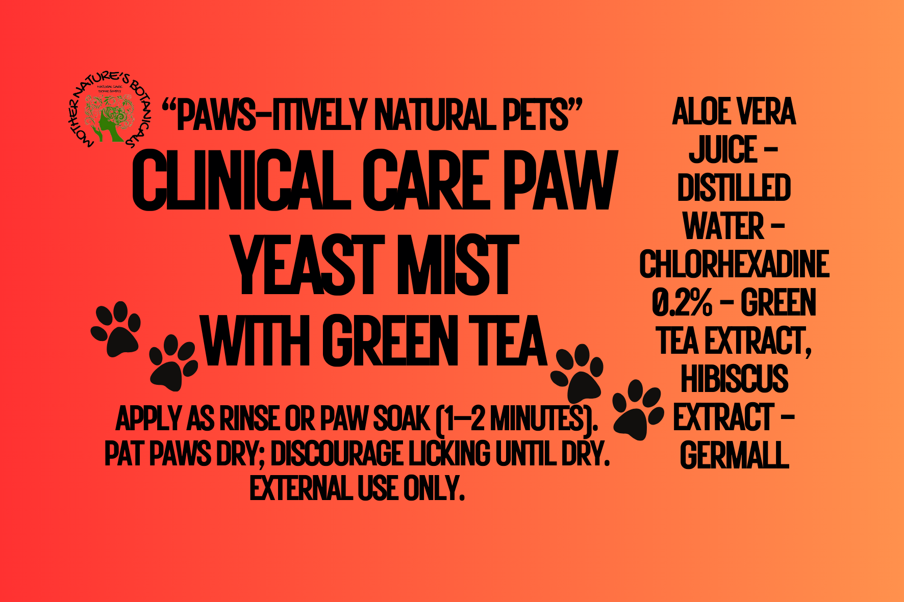 "PAWS-itively Natural Pets" "Clinical Care"- Medicated Pet Yeast Skin Spray
