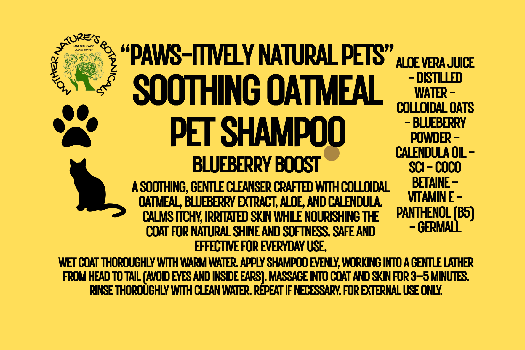 "PAWS-itively Natural Pets" "Oat & Blueberry All Pet Shampoo", Safe for Kittens and Puppies